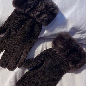 Vintage Dark Brown Fur-Trimmed Gloves